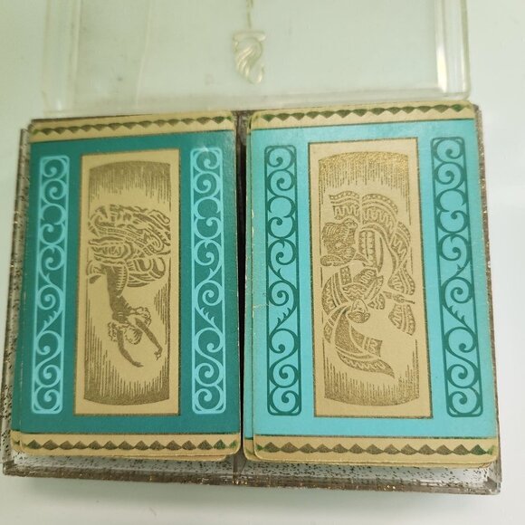 Vintage Flamenco Bullfighter Golden Turquoise MCM Playing Cards Original Case - Picture 4 of 5